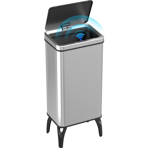 Homcom Poubelle De Cuisine Automatique 50 L, Poubelle De Cuisine En Acier Inoxydable Avec Capteur Infrarouge, Fermeture Douce, Argent-image