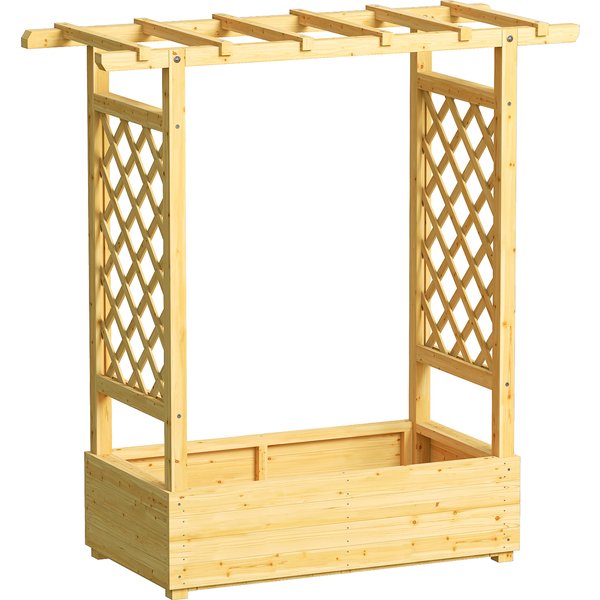 Outsunny Garden Planter with Trellis, Wooden Raised Bed for Garden with Hanging Roof and Drainage Holes, Outdoor Trellis Planter Box for Vegetables, Herbs and Flowers, 110 x 44 x 113 cm, Natural | Aosom Ireland