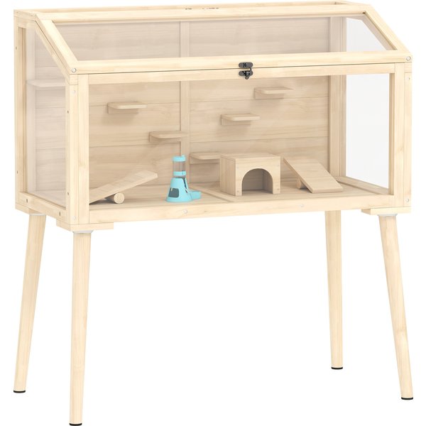 PawHut Wooden Hamster Cage, Hamster Habitat with Openable Top, Seesaws, Platforms, Water Bottle for Gerbils, 110 x 52 x 101 cm | Aosom Ireland