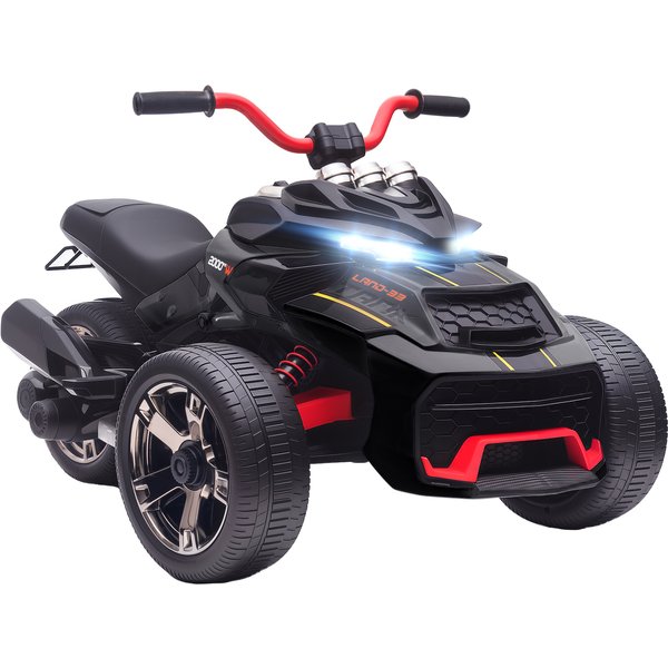 AIYAPLAY 12V Kids Electric Ride On Car with 3 Wheeler, MP3 Player, Horn, 2 Speeds, LED Lights for Boys & Girls Ages 3-8, Black
