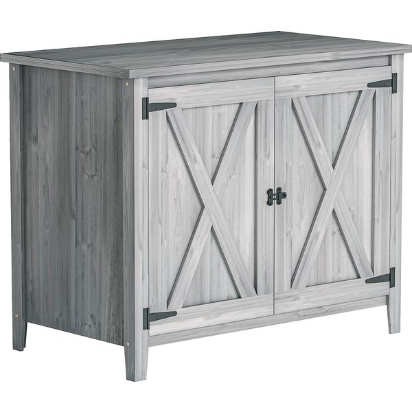 Outsunny Wooden Garden Shed, Outdoor Fir Wood Storage Shed with Shelf and Double Doors, Light Grey