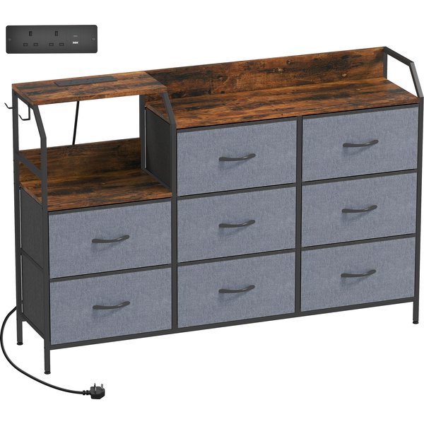 HOMCOM Chest of Eight Drawers, with Charging Station - Brown/Black | Aosom Ireland