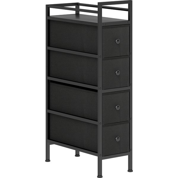 HOMCOM 4 Drawer Fabric Dresser Chest of Drawers, Slim Storage Cabinet with Steel Frame for Small Spaces, Bedroom, Black | Aosom Ireland