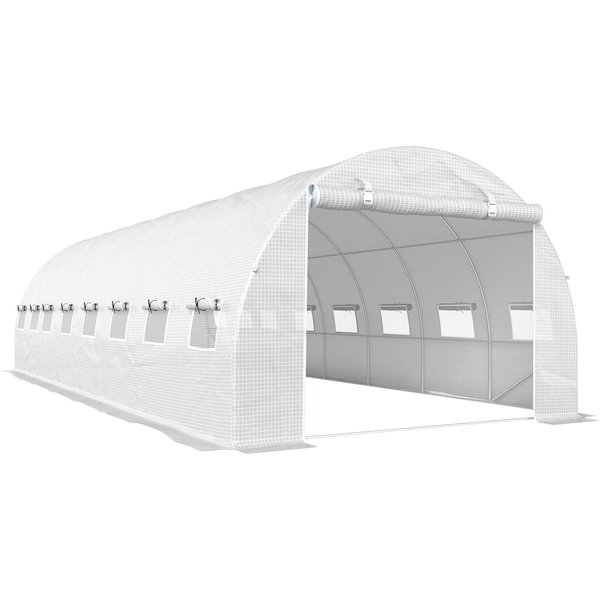 Outsunny Gewächshaus Tunnel 24m² 8L x 3l x 2H m - 16 Fenster, aufrollbare Reißverschlusstür - Rohrrahmen aus verzinktem Stahl, PE-Abdeckung hochdicht Weiß Aosom