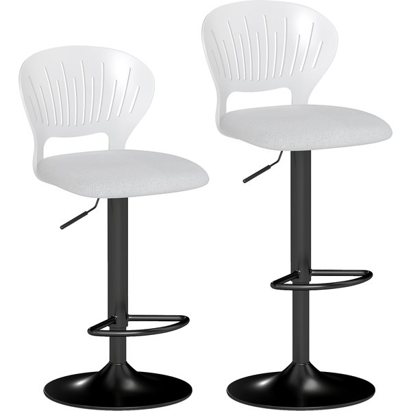 HOMCOM 2er-Set hohe Küchenhocker, 360° drehbar, höhenverstellbar 84-105 cm, gelochte Rückenlehne, Fußstütze, für Esszimmer, Tresen, Weiß Aosom