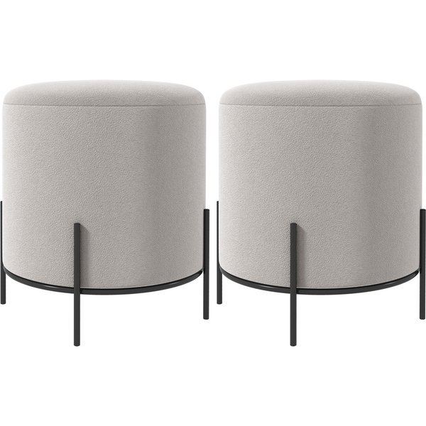 Homcom Lot De 2 Poufs Ottoman Tabouret Pouf Repose-Pied En Velours Pieds En Acier Pour Salon Chambre Ø 35 X 38 Cm Gris Clair-image
