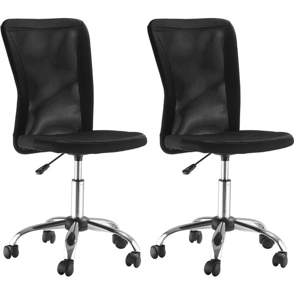 Vinsetto Lot 2 De Chaises De Bureau Fauteuil Bureau Ergonomique Hauteur RéGlable PièTement Chromé Pivotant 360° RevêTement Maille Noir-image