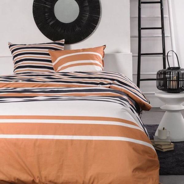 Parure De Lit 2 Personnes -TODAY - 240X220 Cm - 100% Coton - Orange, Noir Et Blanc-image