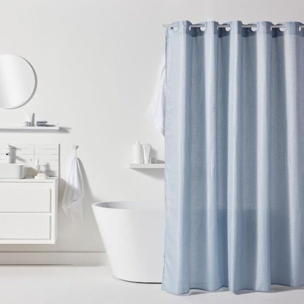 Rideau De Douche Gauffré - Blue - Polyester - 180 X 200 Cm - 12 Crochets - Utility - Today-image