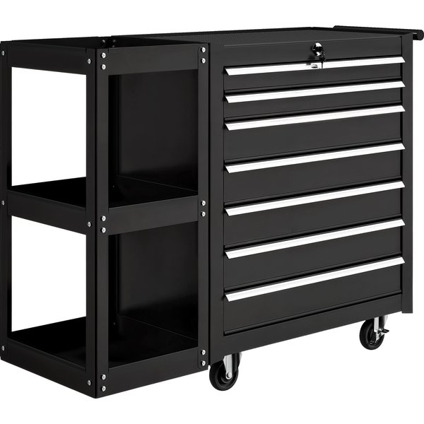 HOMCOM Workshop Trolley Tool Cart with 7 Drawers Removable Side Shelf 4 Casters with Brake, 96x33.5x75cm, Black | Aosom Ireland