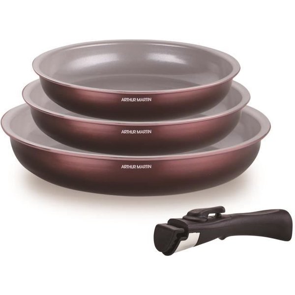 Set De 3 Poeles - Arthur Martin - AM8866 - Tous Feux Dont Induction - 20/24/28 Cm + 1 PoignéE - Aluminium - Revetement CéRamique-image