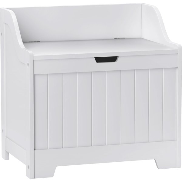 HOMCOM Truhe, Aufbewahrungsbox, Auflagenbox mit Sicherheitsscharnier, U-förmigem Ausschnitt, Gerätetruhe mit Deckel, für Wohnzimmer, Schlafzimmer, Weiß, 60 x 38 x 56 cm Aosom
