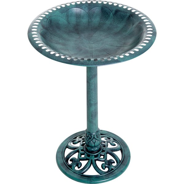 Outsunny Outdoor Garden Bird Bath with Floral Design and Aged Finish, Lightweight and Durable, Green | Aosom Ireland