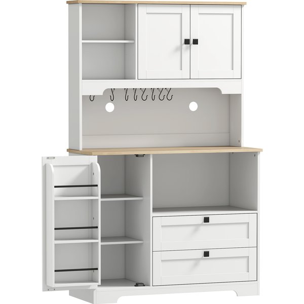 HOMCOM Pantry Cabinet with 3 Doors 2 Drawers 3 Door Shelves 8 Hooks Large Countertop White | Aosom Ireland