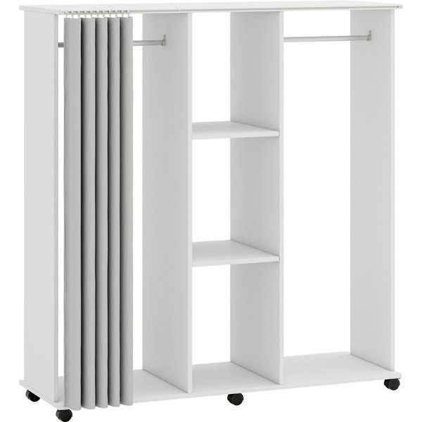 HOMCOM Kleiderschrank Garderobe Mobiles Aufbewahrungsmöbel 6 Rollen 120L x 40l x 128H cm weiß Aosom
