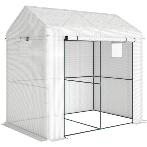 Outsunny PE Garden Greenhouse, Balcony Greenhouse, Reinforced 135 g/m² Cover, Steel Frame, Zippered Door, 200 x 140 x 200 cm, White | Aosom Ireland