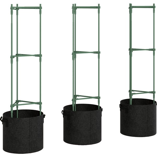 Outsunny 3 Packs Tomato Cages with 83.7L Grow Bags, 47.2" Adjutstable Triangle Plant Stakes Support Trellis with Planter Bags | Aosom Ireland