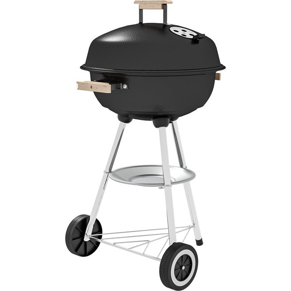 Outsunny Outdoor Portable Round Charcoal BBQ Grill with Wooden Handle, Bottom Shelves, Easy Cleaning for Party, Patio | Aosom Ireland