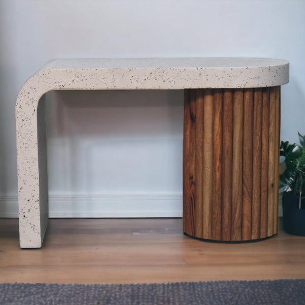 Solid Mango Wood Coffee Table with Artisan Finish, Hand‑painted Terrazzo Top, Durable Desk for Living Room, 30L x 70W x 45H cm, Brown Aosom UK