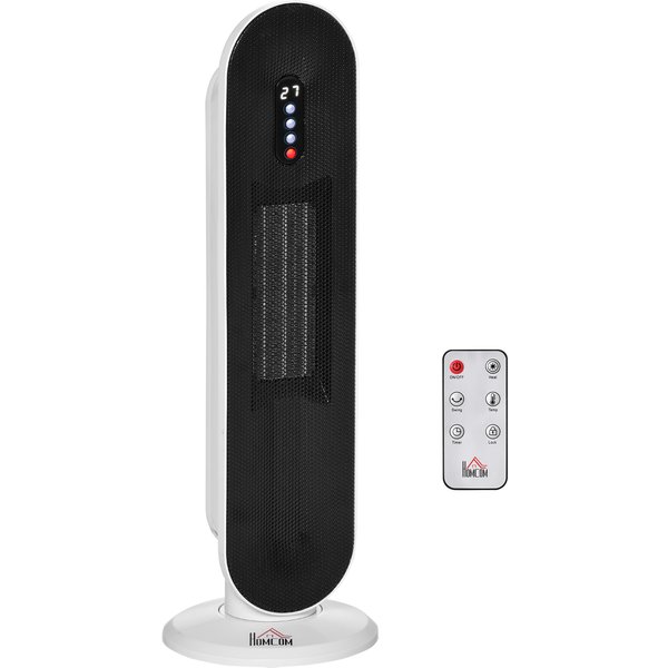 HOMCOM Tower Heater w/ 45 Degree Oscillation, Remote Control, 24H Timer, Tip-Over & Overheating Protection, 1200W/2000W, Indoor | Aosom Ireland