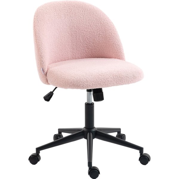 HOMCOM Teddy Fleece Office Chair with Wheels - Light Pink