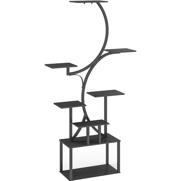 Outsunny Pflanzenständer mit 8 Ebenen in S-Form, Metall-Pflanzenregal für Innen & Außen, Garten, Balkon, Terrasse, Wohnzimmer, 74x26x158.5 cm, Schwarz Aosom