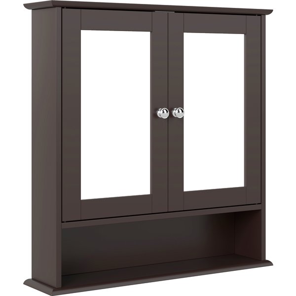 kleankin Badezimmerschrank mit Spiegel, Wandschrank mit 2 Türen, Offenes Fach, Verstellbares Fach, Hängender Badezimmerschrank für Küche, Salón, 56x13x58cm, Marrón Oscuro Aosom