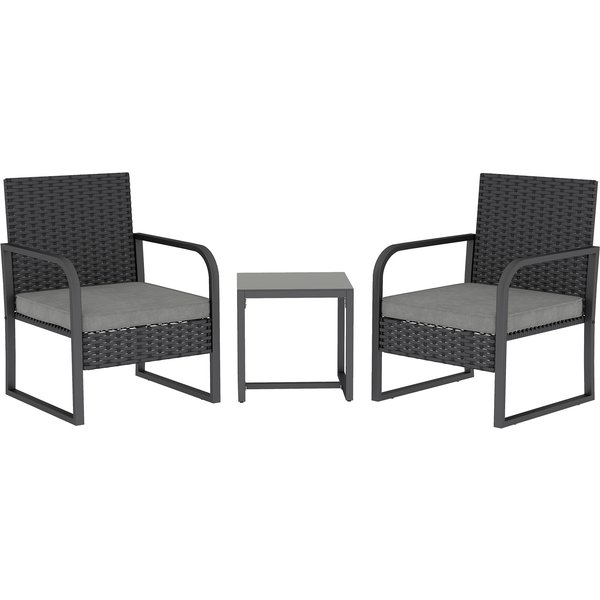 Outsunny Rattan Bistro Set, 3 Piece Garden Furniture Set with Cushions and Glass Top Table, Black | Aosom Ireland