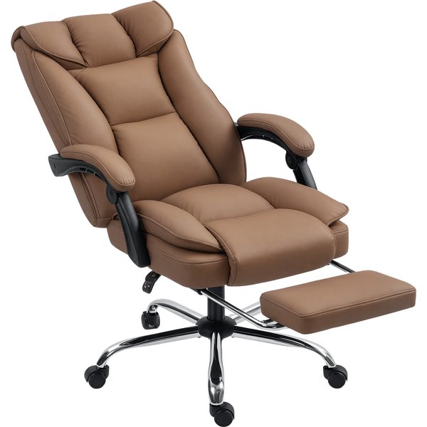 HOMCOM 155° Reclining Faux Leather Swivel Office Chair - Brown