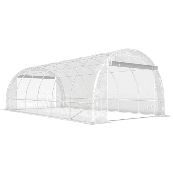 Outsunny Gewächshaus für Außen 6x3x2 m, Tunnelgewächshaus mit 2 Aufrolltüren, verzinkter Stahlrahmen und PE-Abdeckung 150 g/m², UV-beständig, wasserdicht, für Anbau, transparent Aosom