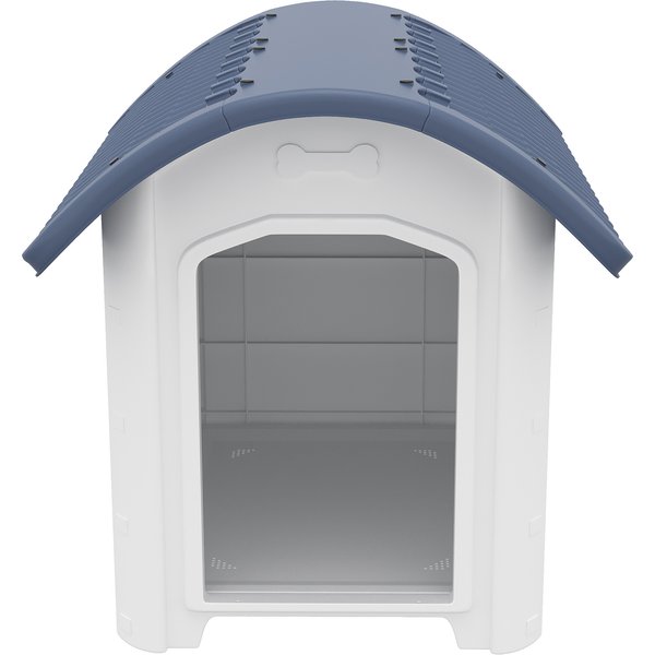 PawHut Außen-Hundehütte aus Polypropylen, wasserdicht, belüftet, Hundehütte für Außenbereich, erhöhter und abnehmbarer Boden, Lüftungsöffnungen, für Garten, Terrasse, Innenbereich, grau Aosom