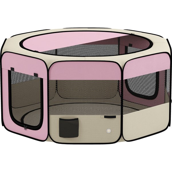 PawHut Parc Pliable Pour Chiens Et Chats Enclos Portable Pour Petits Animaux ImperméAble En Tissu Oxford Ø120X58Cm Rose-image