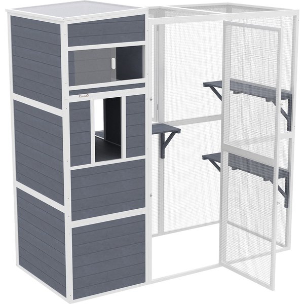 PawHut Enclos Pour Chats ExtéRieur Maison Pour Chats En Bois Avec 3 Plateformes Toit éTanche Espace Repos Pour 3-4 Chats Jusqu'à 10 Kg Gris-image