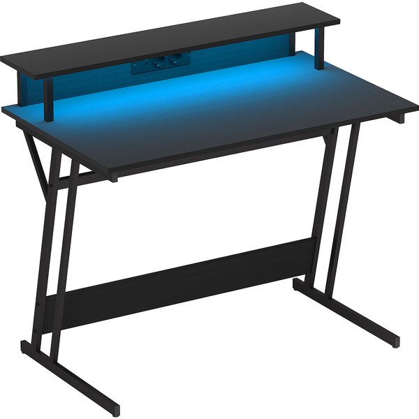 HOMCOM Gaming-Tisch mit LED-Beleuchtung, 100x60 cm, Gaming-Schreibtisch, Tisch mit Steckdosen, Monitorhalterung, Ablagen und Fernbedienung, für Büro, Arbeitszimmer, Schwarz Aosom