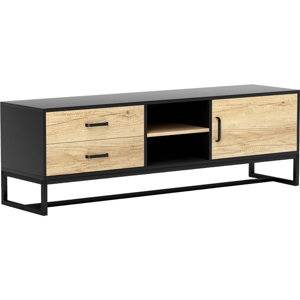 Homcom Meuble Tv Pour TéLéViseurs Jusqu'à 60 Pouces, Meuble TéLé Avec Placard Compartiments Ouverts, 2 Tiroirs, Bois Naturel-image