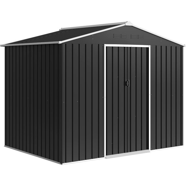 Outsunny Garden Shed 2.3x1.7 m in Steel with Air Vents and Double Sliding Door, Dark Grey | Aosom Ireland