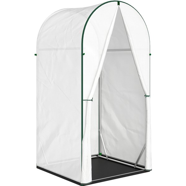 Outsunny Mini Greenhouse, Portable Green House with Roll-Up Door, PE Base, Small Greenhouse, 100 x 100 x 195 cm, White | Aosom Ireland