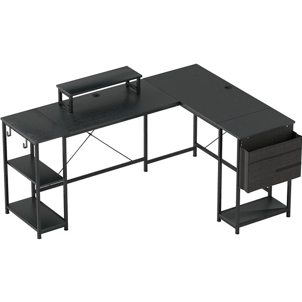 HOMCOM Reversible Modular Corner Desk 168-240 cm Industrial Style - Adjustable Shelf, Storage Pouch, Monitor Stand | Aosom Ireland