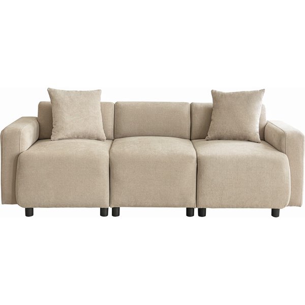 Canapé 3 Places Moderne Avec Coussins DéCo, Tissu Chenille, 211X67X71 Cm, Beige-image
