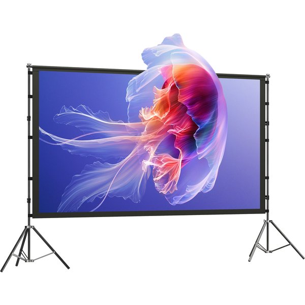 HOMCOM Projector Screen 254 cm 16:9 HD 4K/8K, 160° Viewing Angle, Double-Sided and Folding Tripods, White | Aosom Ireland