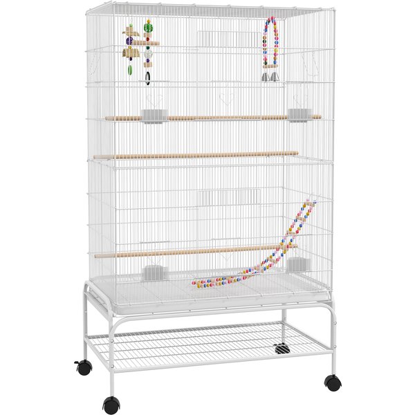 PawHut Vogelkäfig auf Rollen mit 4 Futterschalen und 3 Sitzstangen 79 x 49 x 133 cm Weiß Aosom