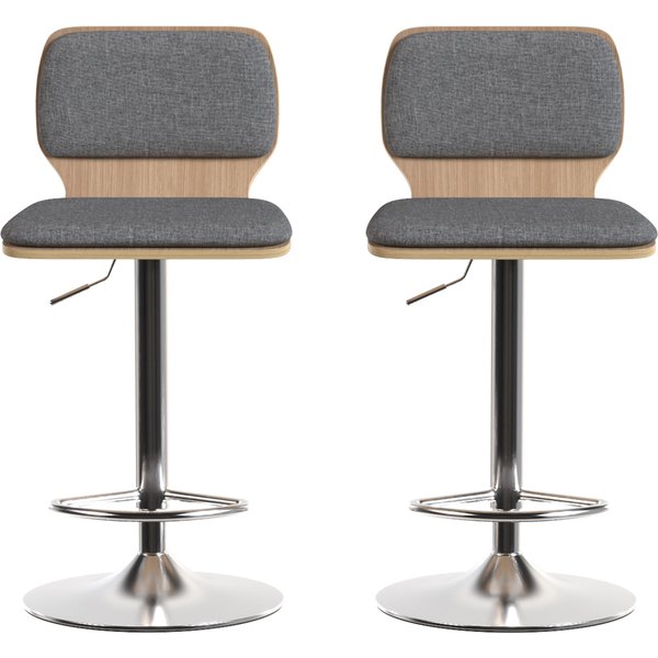 HOMCOM 2er-Set Barhocker, höhenverstellbare Barstühle mit Rückenlehne, Fußstütze, 360° drehbar, Stahlbasis und Leinenoptik-Stoff, für Esszimmer, Tresen, 41x47,5x81-102cm, grau Aosom