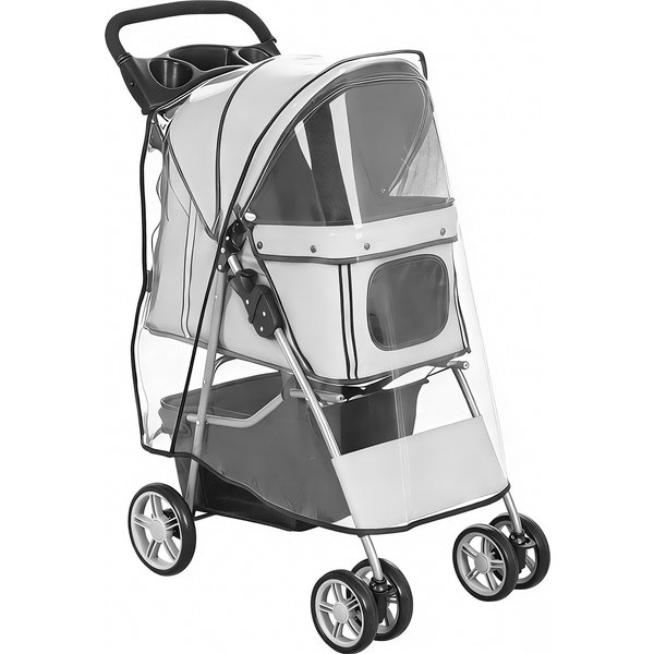 PawHut Folding Pet Buggy Stroller Foldable Cart Dog Cat Cup Holder Storage Basket 75 x 45 x 97 cm Gray | Aosom Ireland