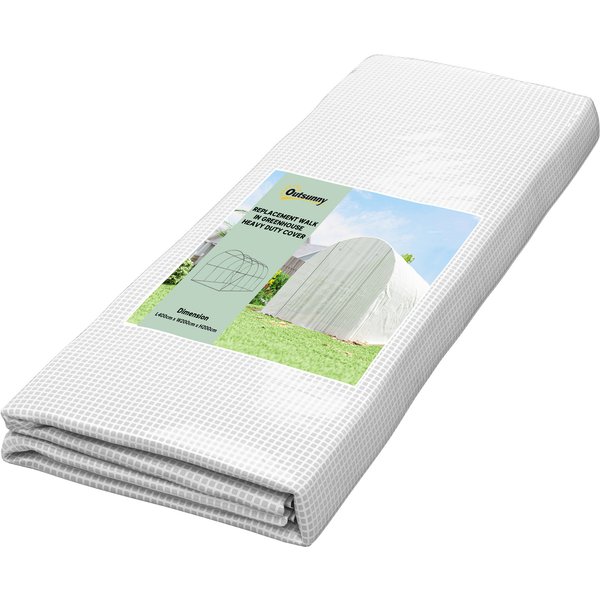 Outsunny Greenhouse Cover 4 x 2 m, Waterproof Garden Film with Door, 8 Windows, UV Protection, Tear-Resistant Polyethylene White | Aosom Ireland