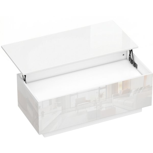 HOMCOM Height-Adjustable Coffee Table, Modern Living Room Table with Hidden Storage and 2 Drawers, High-gloss White | Aosom Ireland