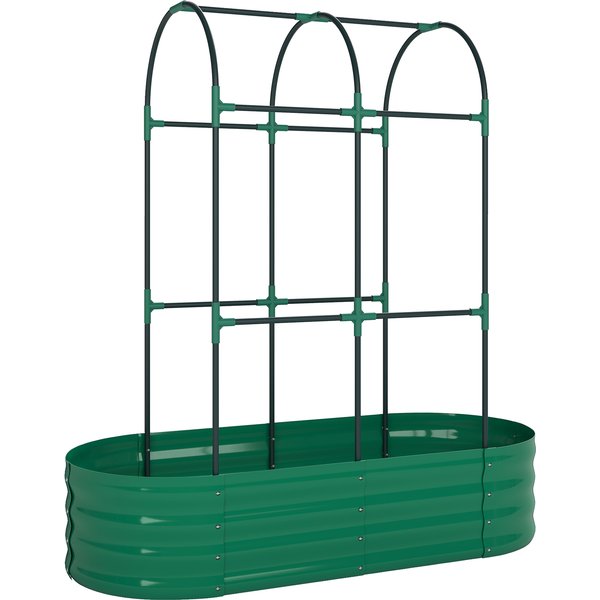Outsunny Galvanised Raised Garden Bed with Arched Trellis, 4 x 2 x 4.6ft Metal Raised Bed for Garden with Open Bottom, Green | Aosom Ireland