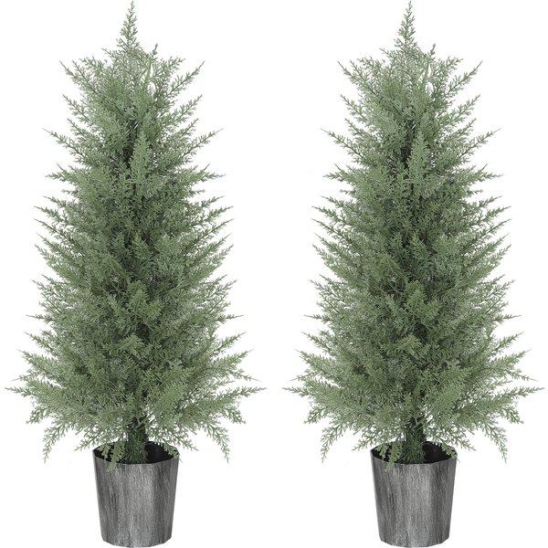 Homcom Lot De 2 Grands CyprèS Artificiels 90 Cm Plante Artificielle En Plastique En Pot 15 X 15 X 90 Cm Vert-image