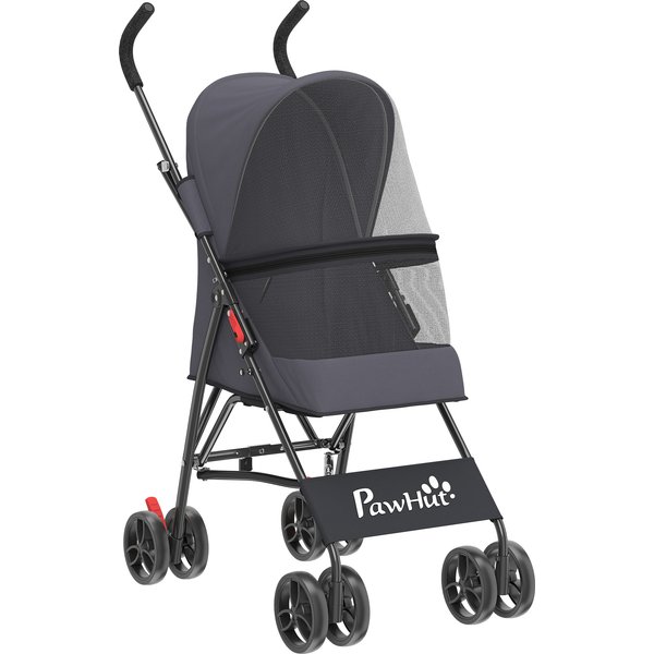 PawHut Dog Stroller, Foldable Cat Dog Pram for Miniature Breeds, Pet Stroller with Brake, Mesh Windows, Dark Grey | Aosom Ireland