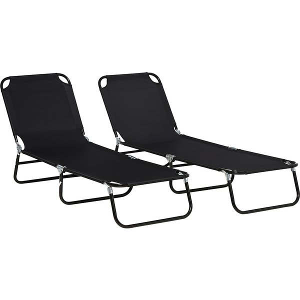 Outsunny Set of 2 sun loungers, folding chaise lounge with 5-position adjustable backrest, steel frame, black | Aosom Ireland