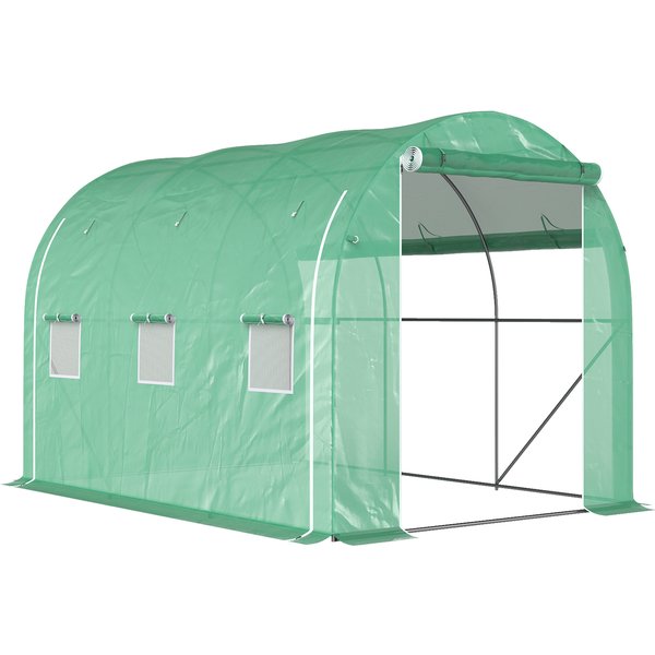 Outsunny 296 x 196cm Steel Frame Polytunnel Greenhouse - Green